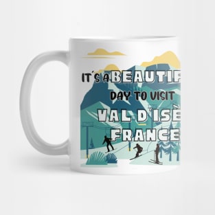 Travel to beautiful Val d’Isère in France. Gift ideas for the travel enthusiast available on t-shirts, stickers, mugs, and phone cases, among other things. Mug